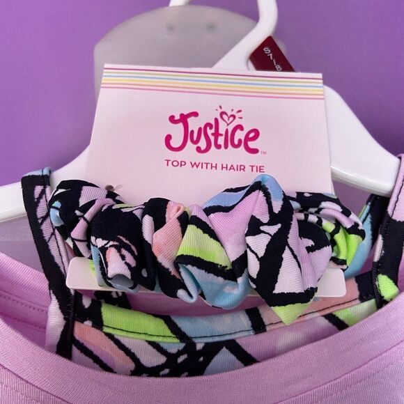 Justice 3-Piece Set Lavender Top, Sports Bra & Scrunchie Size Large Girls Outfit - Picture 2 of 3